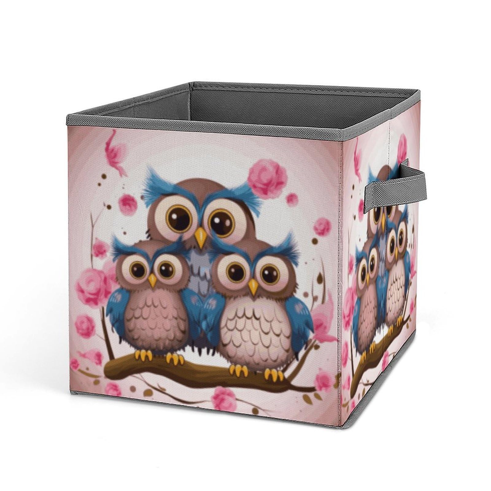 DWVTSLH Cute Owls Cube Storage Bins with Handle, Foldable Storage Cubes, 11 Inch Large Storage Baskets, Washable Fabric Closet Organizer for Shelves, Decorative Clothes Storage Boxes