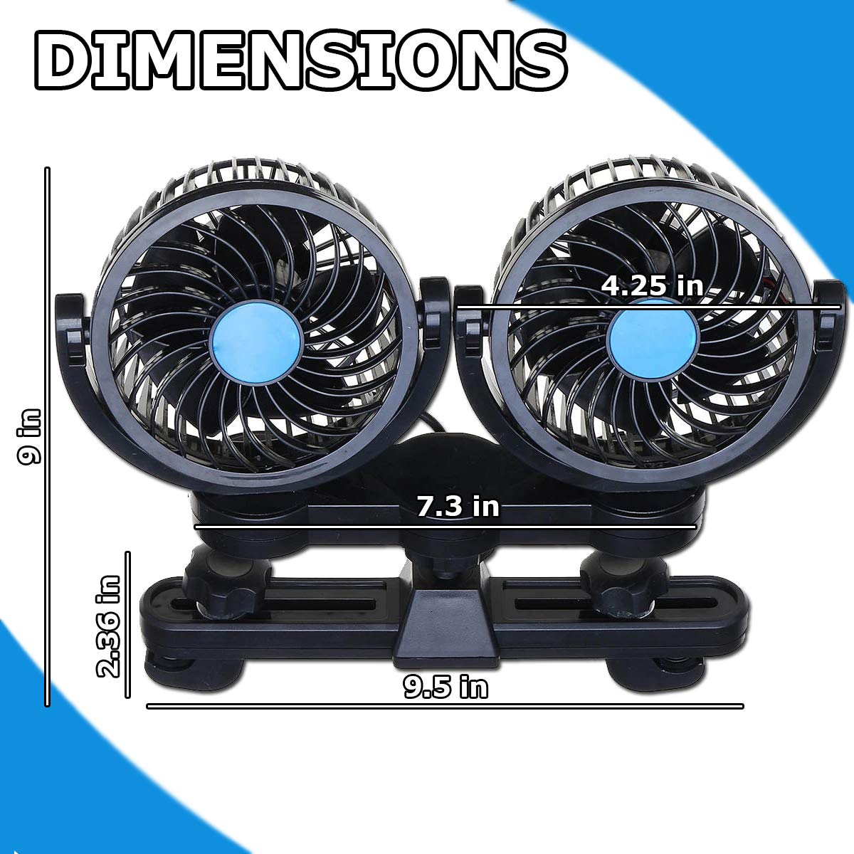 VaygWay 12v Car Cooling Fan – 1 Pack 360 Degree Rotatable Car Fan – Electric 2 Speed Dual Head – Cigarette Lighter Travel Camping Fan – Universal Car Truck RV SUV G (1)