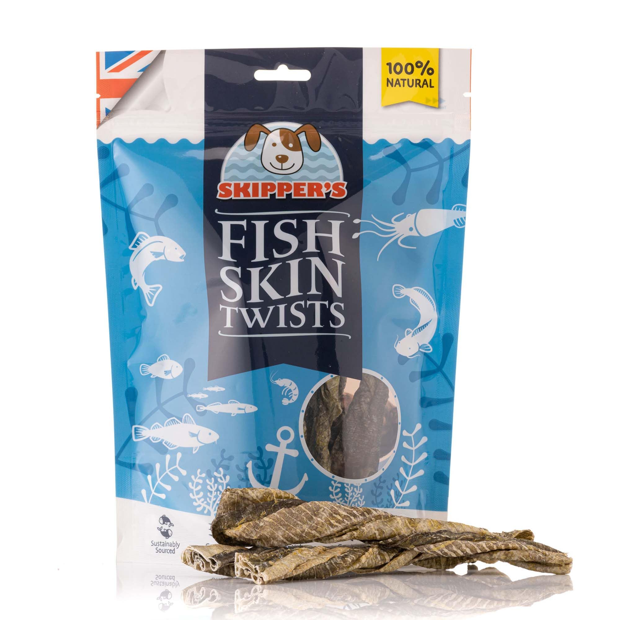 SKIPPER'S Dental Fish Skin Twists - Handmade & Gently Air Dried, Essential Omega Oils, Healthy & Natural Long Lasting Dog Dental Sticks, Hypoallergenic & Grain Free | Short (70g)