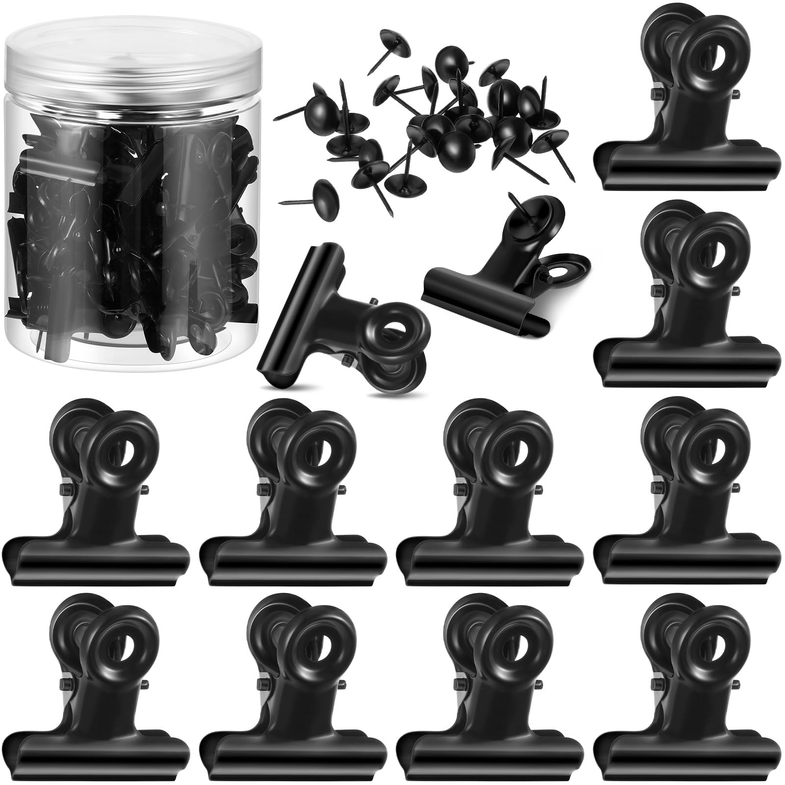 Dispowreath 50 Set Push Pin Clips for Cork Board, 50 Metal Clip + 50 Push Pins Set, 1.2" Bulletin Board Clips for Hanging Photos, Bulletin Notes