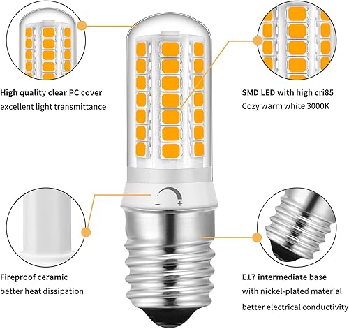 Miniatura 2 de Paquete de 4 bombillas LED E17 regulables, bombillas de horno microondas de 4 W, equivalente a halógeno de 40 vatios, blanco cálido de 3000 K, apto