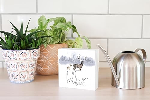 Miniatura 4 de Hello Winter, Simply Said Designs, letrero de bloque de madera, 5 x 5 pulgadas, independiente, estante o pared, decoración del hogar diseñada por