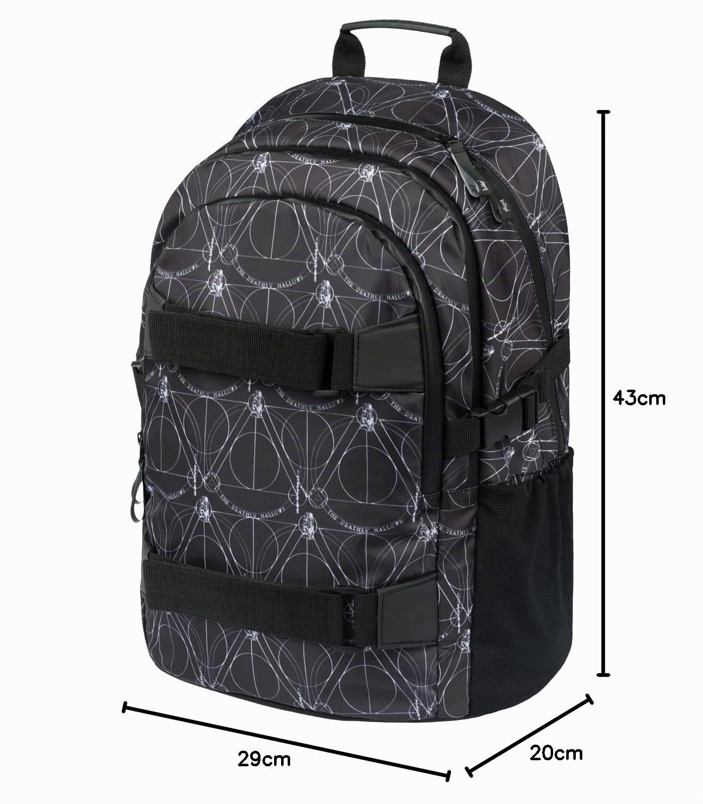 Baagl Schulrucksack Set Jungen Mädchen 3 - Harry Potter Deathly Hallows | Skateboard Kinderrucksack für Weiterführendeschule mit Laptopfach, Organizer und ergonomischem Rücken.