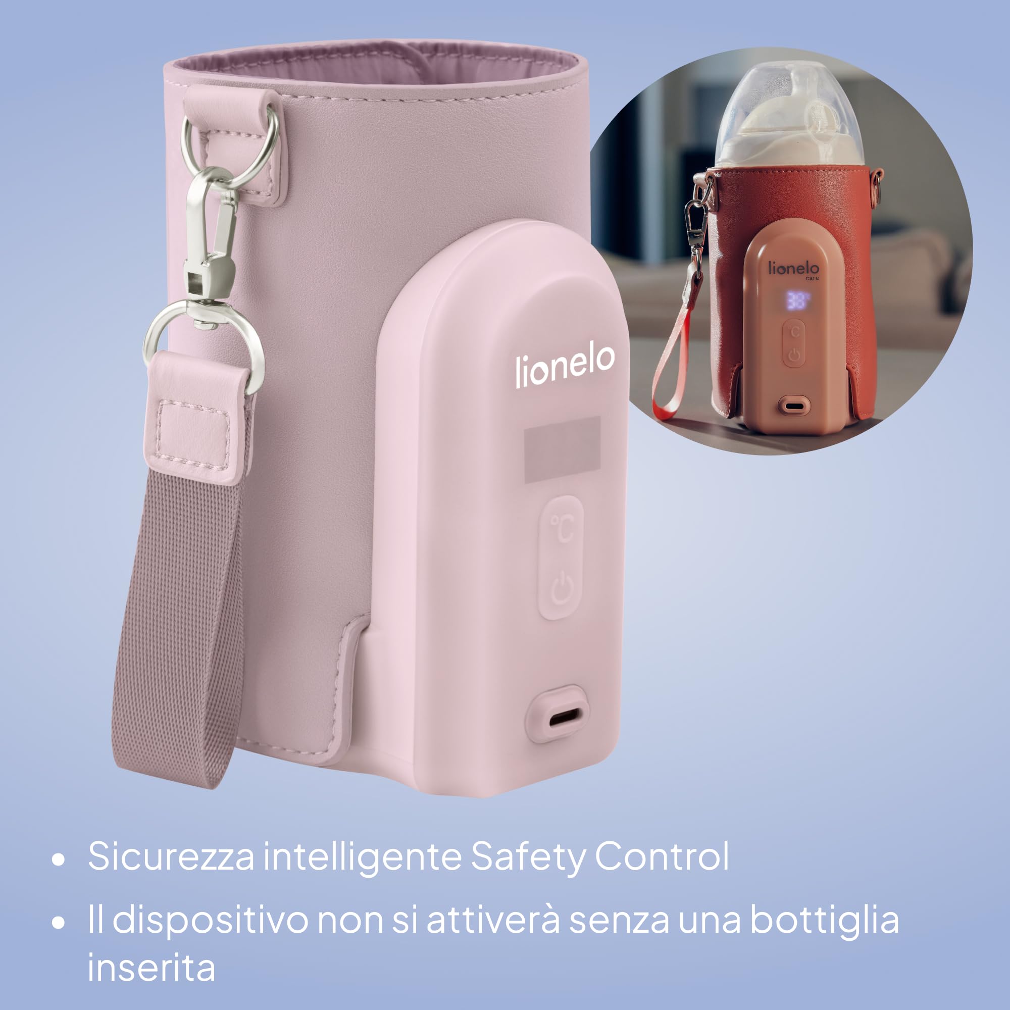 LIONELO Thermup Go Evo Scaldalatte Portatile per biberon per Neonati, Mantiene Liquidi caldi, 5 Temperature operative da 38 a 50°C Ricarica USB-C, Fino a 9 Ore di Funzionamento
