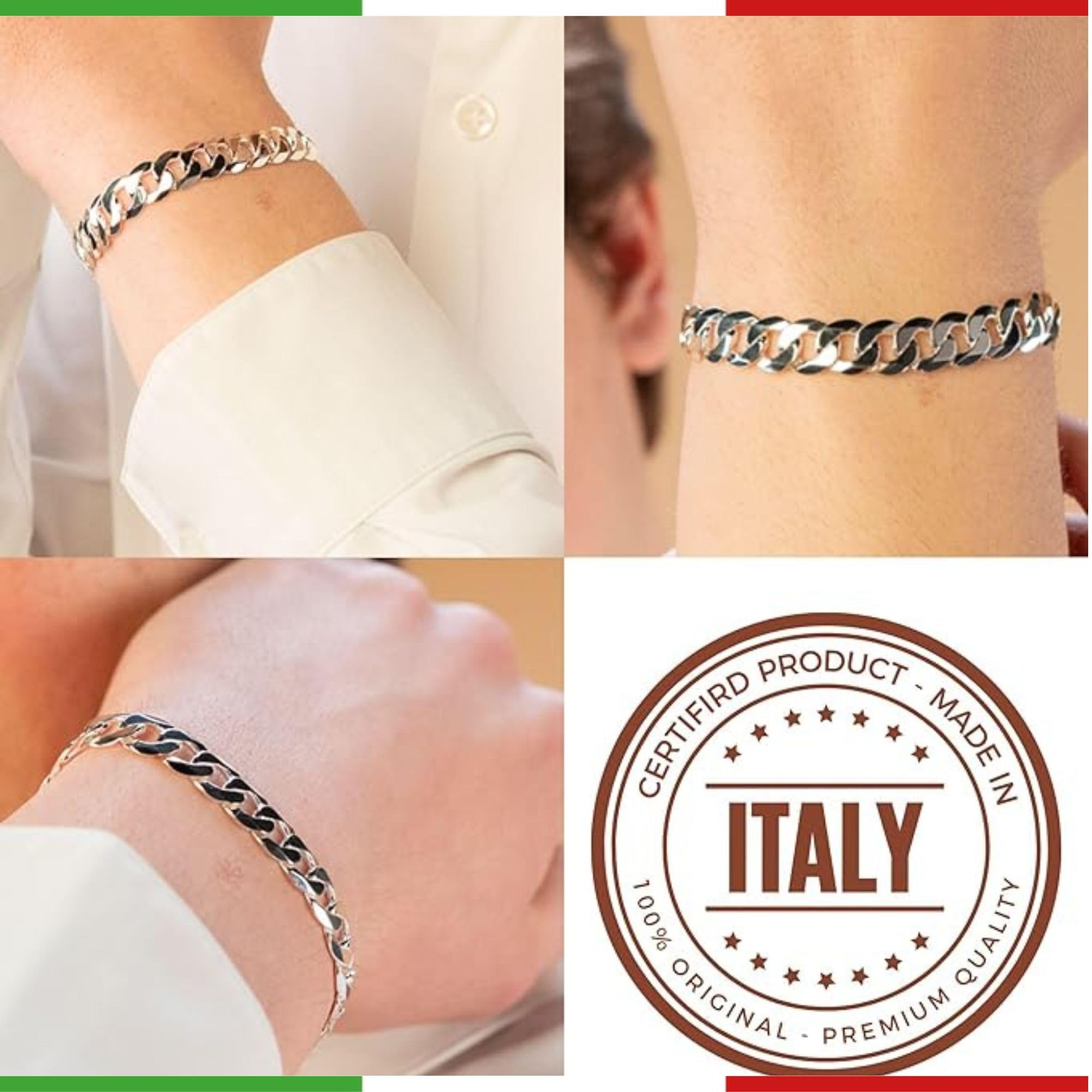 QUADRI Silber Armband Herren - Armbänder für Herren - Panzerkette Armband | Armband Herren Silber 925 Made in Italy - Herren Schmuck