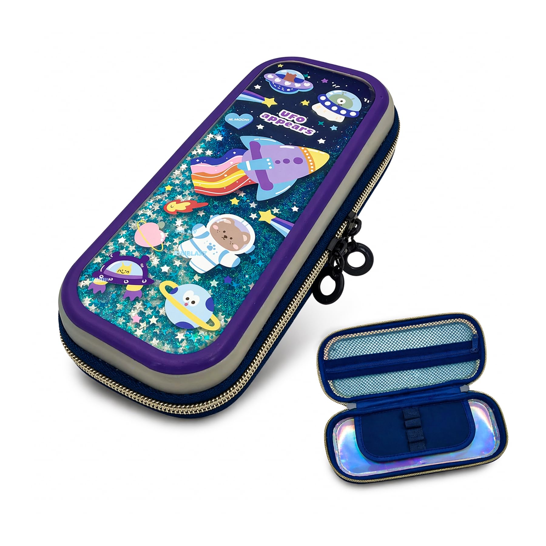 Cute Cartoon Printed Pencil Case for Kids, Hard Shell EVA Zipper Pouch with Compartments, Multipurpose Pencil Box Organizer for School Supplies, Stationery Storage for Boys & Girls Space-image-16