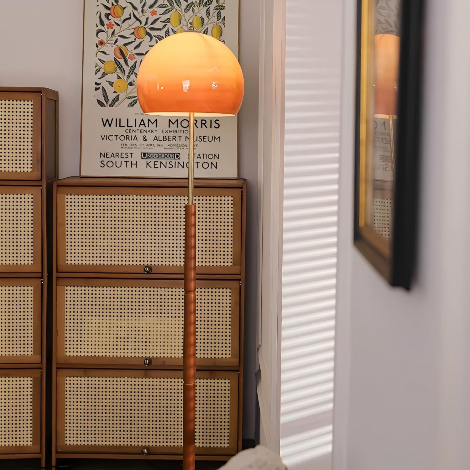 Bofea-Mushroom Floor Lamp,Gold Floor Lamp for Living Room,Vintage Standing Lamps with Orange Glass Shade,Dimmable Reading Lamp,Mid Century Modern Tall Lamps for Bedroom,Office Lighting
