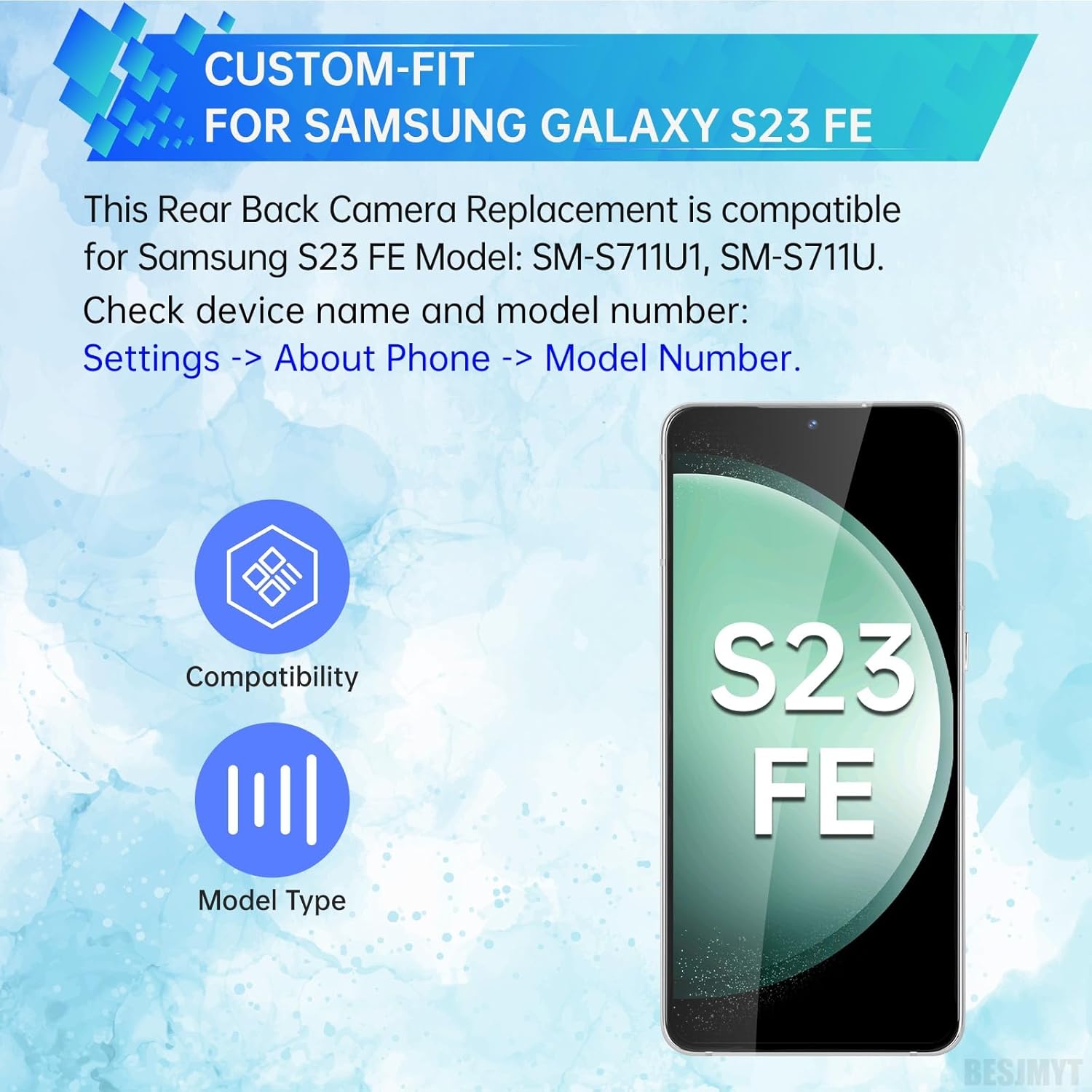 for Samsung Galaxy S23 FE Rear Main Camera Replacement Back Camera Module Part Repair for Galaxy s23fe SM-S711U1 SM-S711U