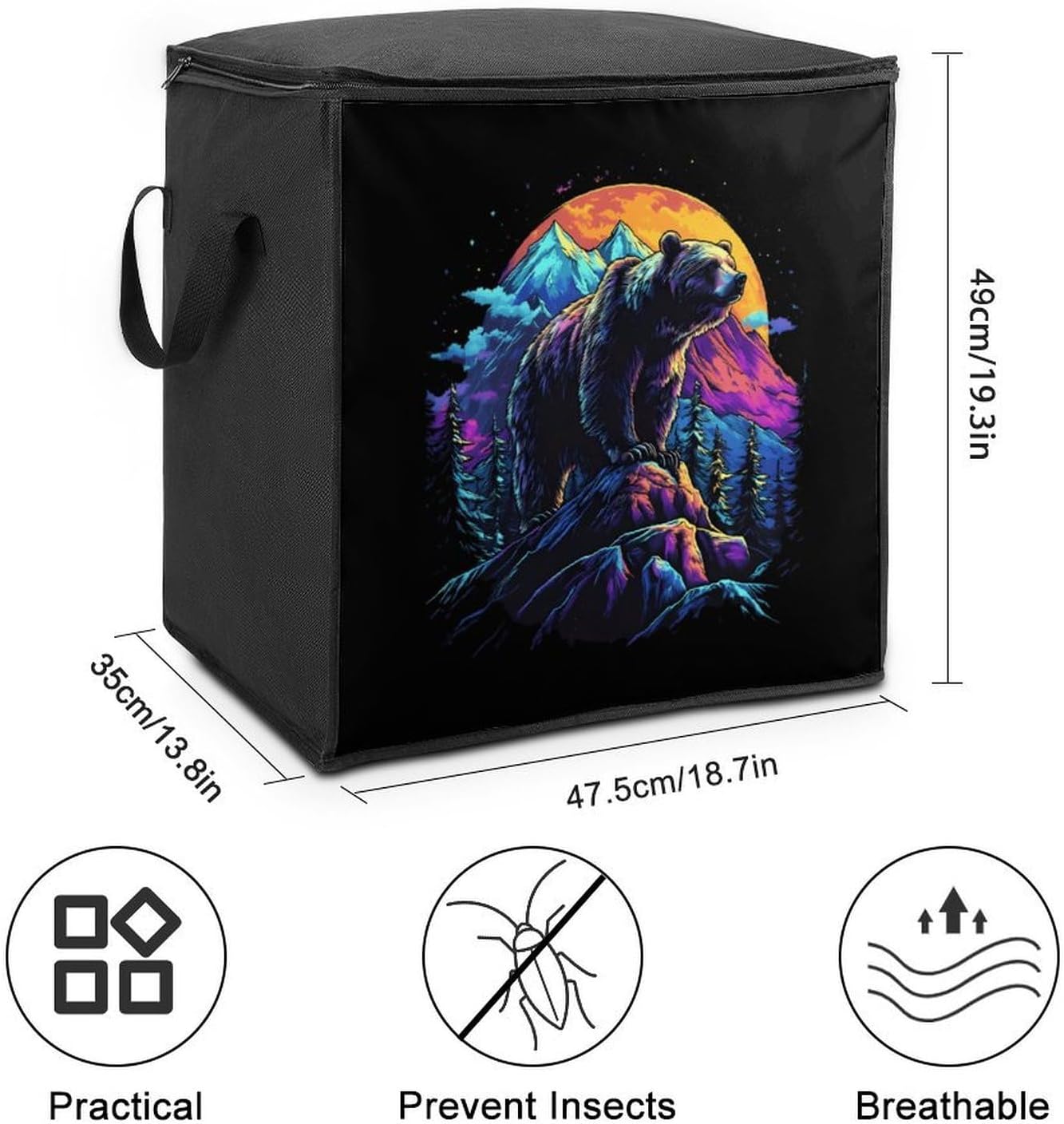 Grizzly Bear Sunset Large Comforter Blanket Storage Bags Bins 70L Closet Organizer with Handles