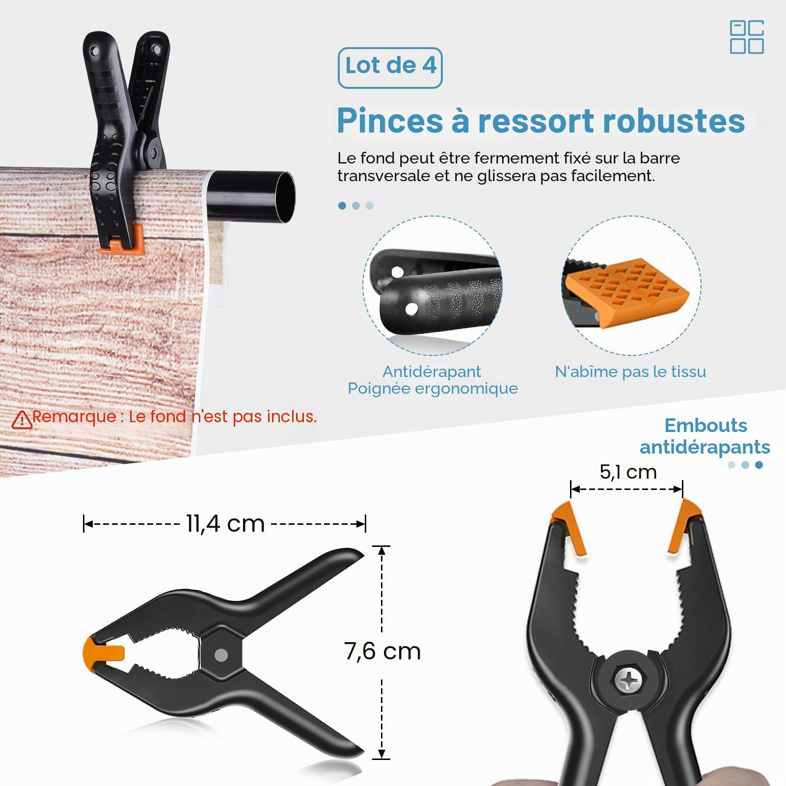 EMART Support de Fond Réglable 3 x 3 m, Système de Support de Toile de Fond avec 4 Pinces et Sac de Transport pour Studio Photo, Photographie Portrait, Vidéo, Mariage