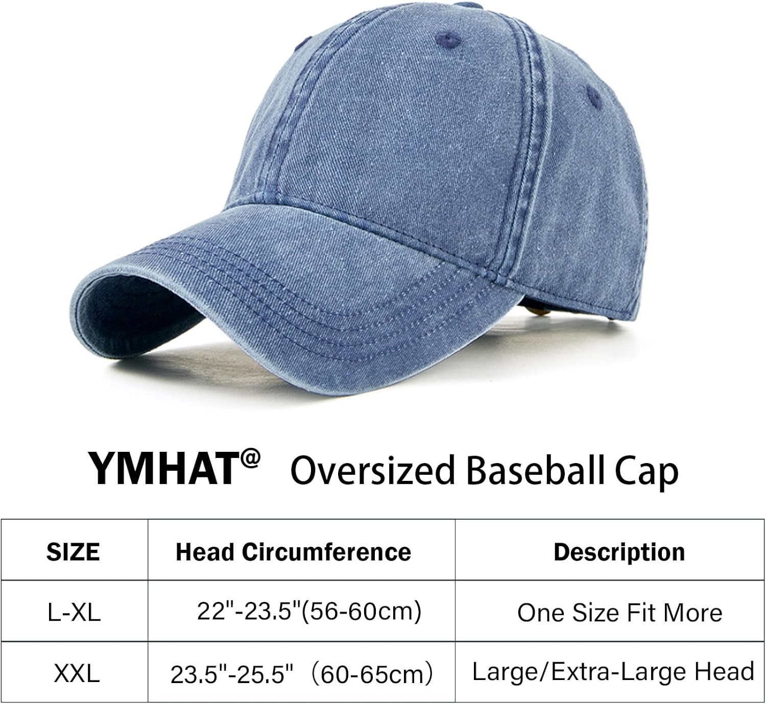 Oversized XL XXL 100% Cotton Basebal Cap Large Dad Washed Sport Cap Unconstructed Low Profilel Hat for Big Head(23.5"-25.5") - Image 3