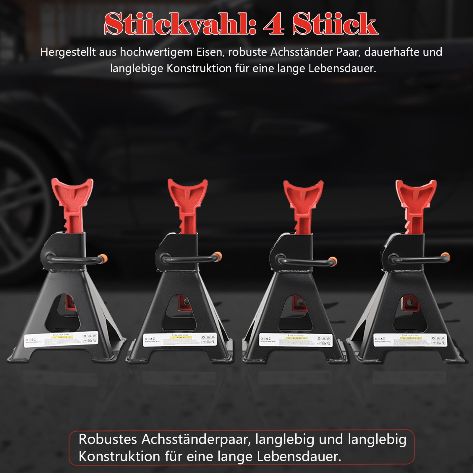 4er Set Unterstellböcke, Traglast 3000 kg Stützböcke, 275-415 mm Hubhöhe höhenverstellbar Wagenheber Ständer, Automotive Unterstellbock, Mit Sicherung und Gummi Wohnwagen Stützbock