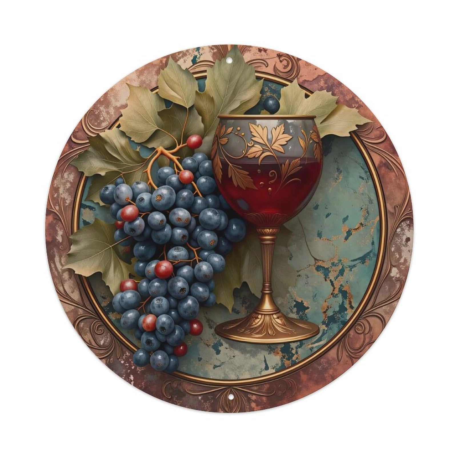 Grape Vine Leaf Glass Pattern Metal Tin Sign