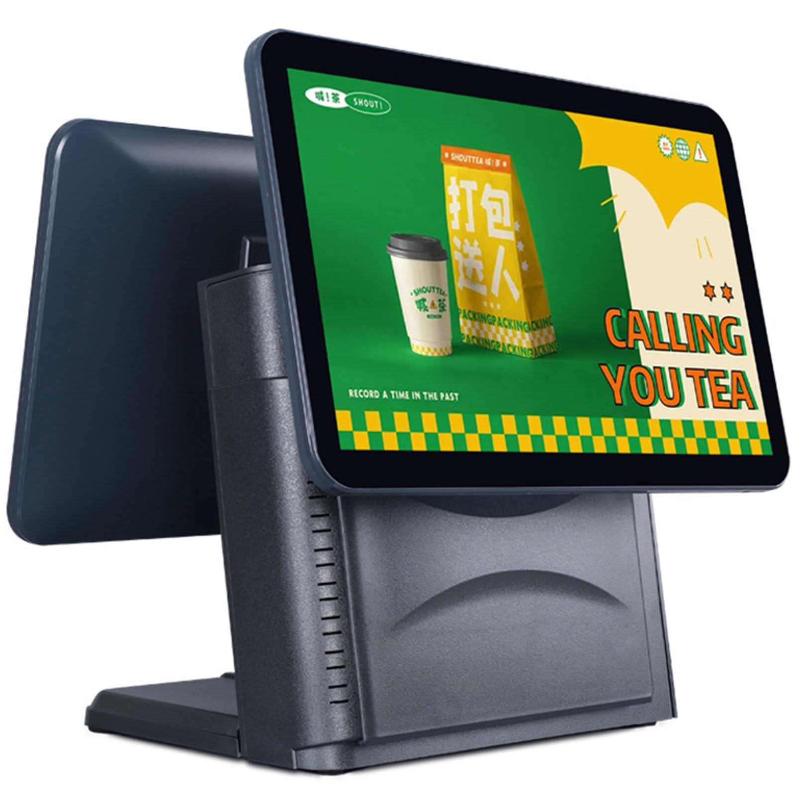 Caja Registradora Pequeña,Pantalla táctil Principal 15,6" + Pantalla Cliente HD,4GB RAM + 64GB SSD | 6 Puertos USB | WiFi,Cajas Registradoras para Comercial y Minorista,Black