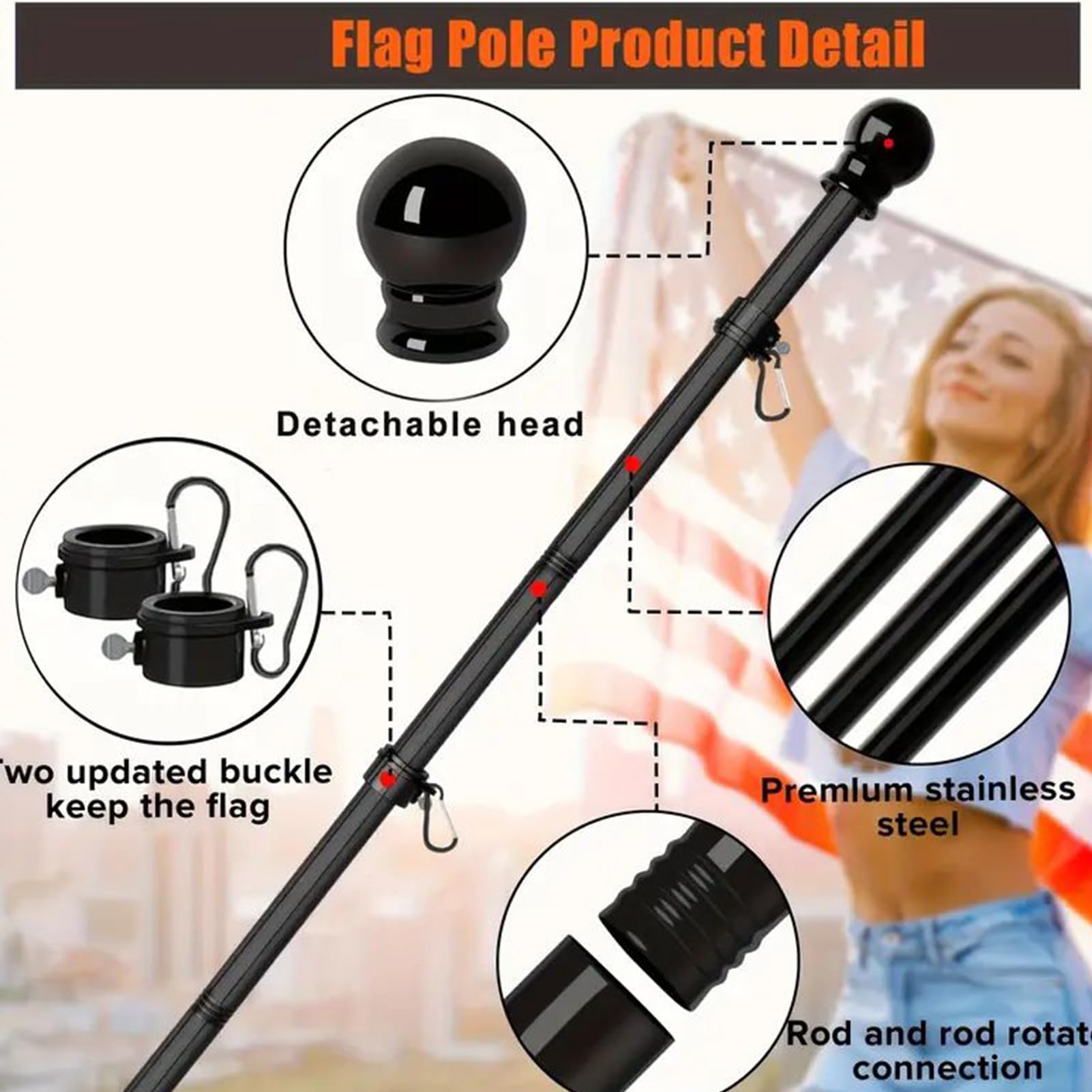 Asta per bandiera per esterni – Bastone rotante per bandiera resistente, forniture per esterni per golf, spiaggia, camion, moto, rimorchi, interni