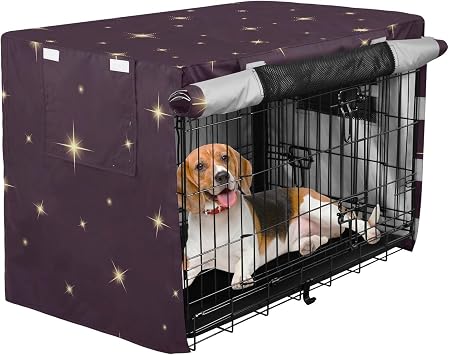 Stars Night Sky Dog Crate Cover Waterproof Heavy Duty Pet Kennel Covers with Mesh Windows for Wire Crates, 40 Inch Dog Cage Cover