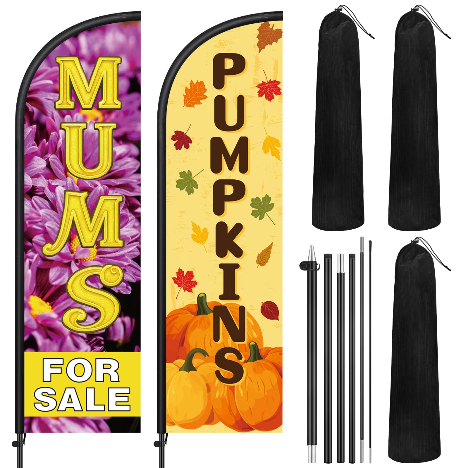 Gilprop 2 Pack Fall Pumpkins and Mums for Sale Swooper Feather Flag Kit