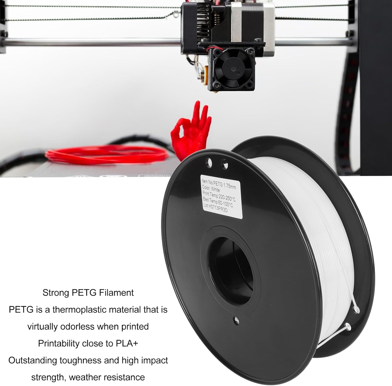 LICAEVEY PETG 3D Printer Filament 1.75mm, 1KG 2.2LBS Spool Accuracy 0.02mm PETG Filament for 3D Printers fit for MK3, fit for CREALITY Ender Series, for CR Series and so on. (White)