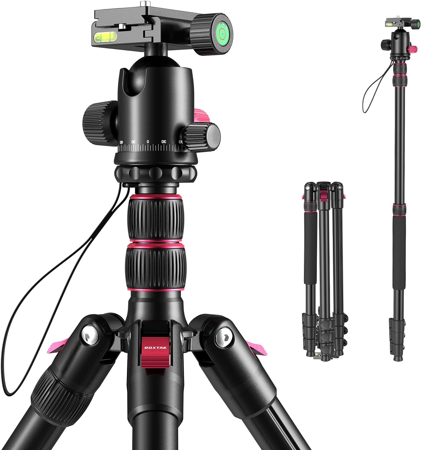 ROXTAK 81" Camera Tripod & Monopods, Professional Aluminum Travel Tripod for DSLR with 360 Degree Ball Head, Compatible for Canon, Nikon, Sony, Samsung, Olympus&Panasonic, Weight 4lbs