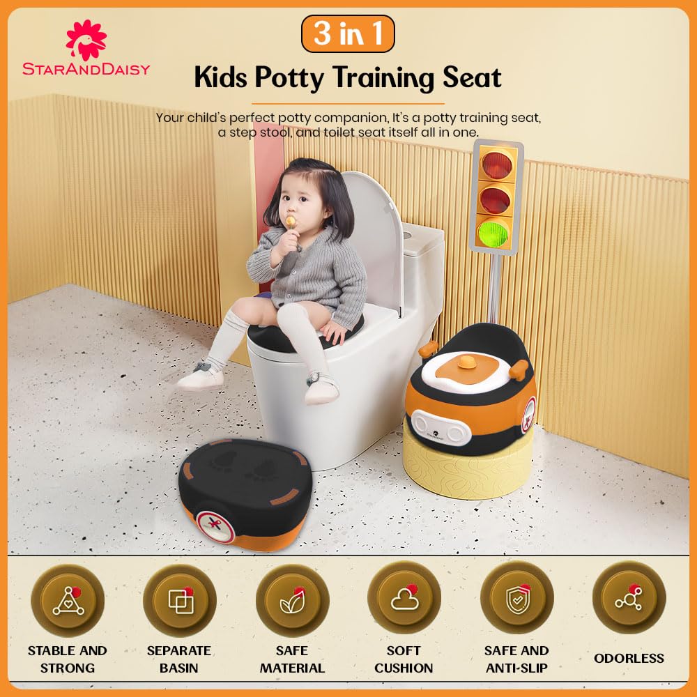 StarAndDaisy Potty Seat for Kids 1-5 Years / 3In1 Comfortable & Safe Potty Training Seat/Anti-Slip Toilet Seat with Pot, Handles & Splash Guard for Boys & Girls