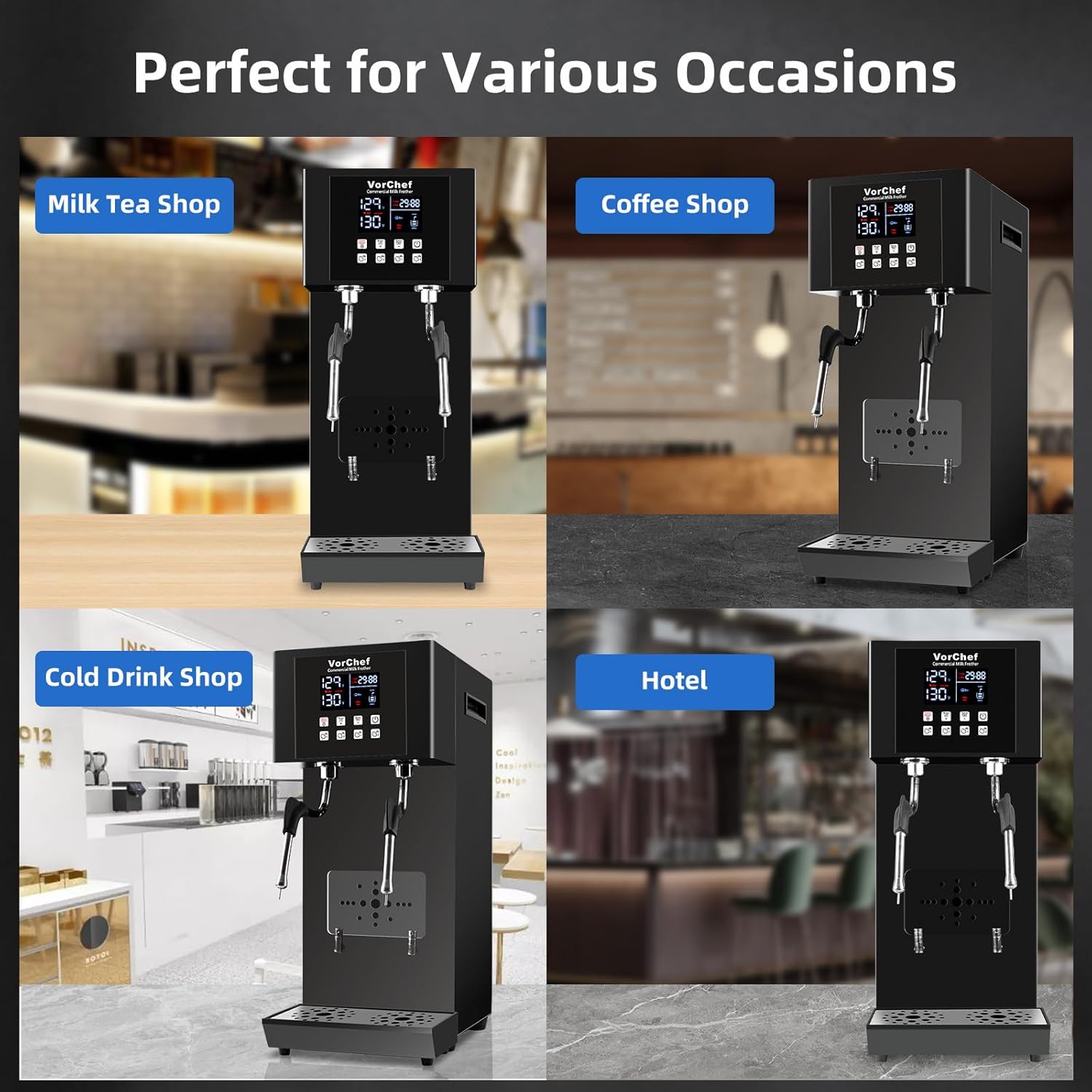 Commercial Milk Frother, 2-Wand Automatic Steam Boiling Water Machine 110V 2200W Electric Steam Milk Frothing Machine Coffee Milk Foam Machine Steamer with LED Display for Tea Coffee Shop