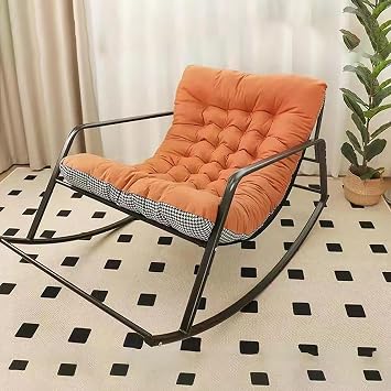 Outdoor Patio Rocking Chair Comfortable Upholstered Rocking Chair Padded Zero Gravity Chair with Footrest Side Pockets and Armrests for Indoor Living Room Outside Balcony Backyard.  Color Orange ho