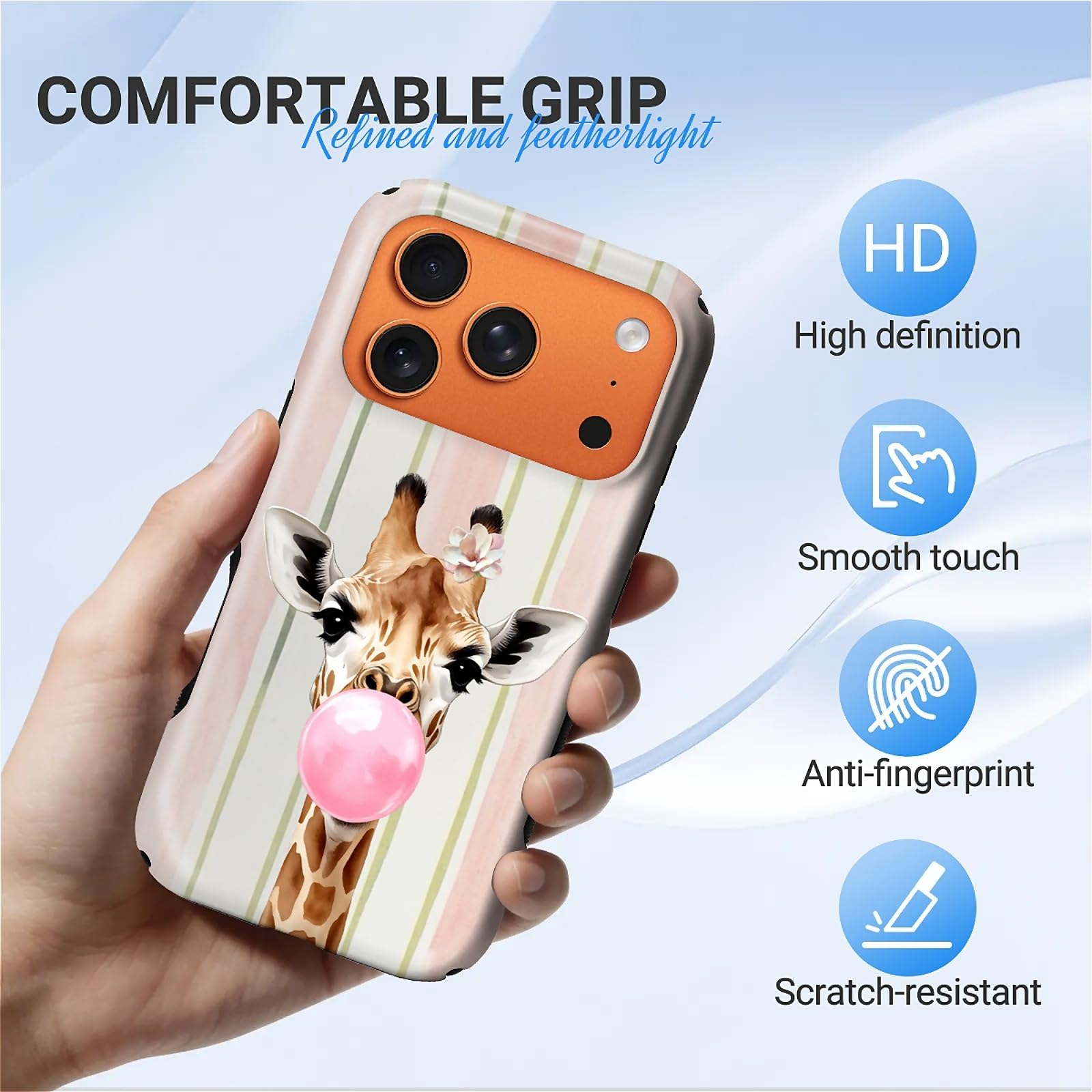CARLOCA Compatibile con iPhone 17 Pro Custodie 2 in 1 in silicone antiscivolo per MagSafe fornisce una protezione completa per iPhone 17 Pro con design a strisce rosa Bubblegum Giraffe