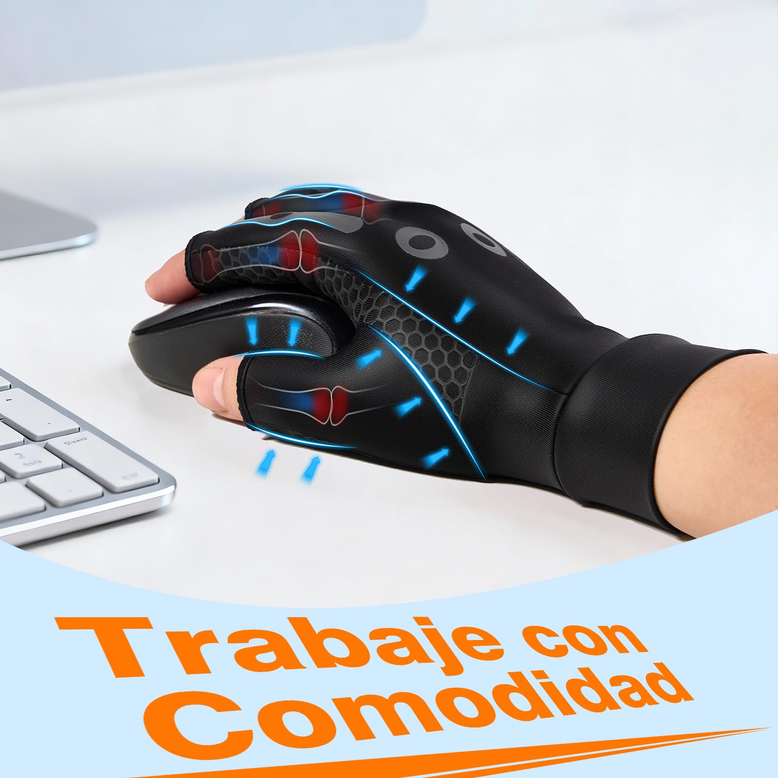 Donfri Guantes Artrosis Manos Mujer, Guantes de Compresión Sin Dedos con Cobre para Artritis Reumatoide, 2 Pares, S