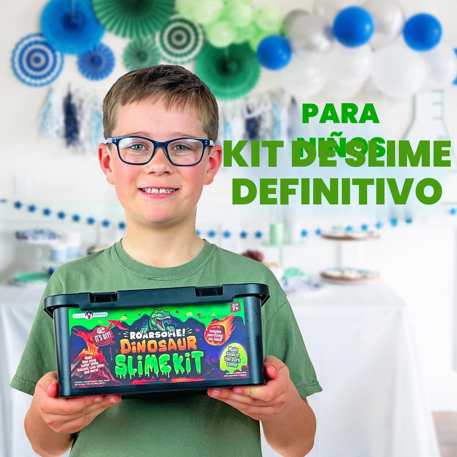 Original Stationery Kit de limo de dinosaurio, que brilla en la oscuridad para crear limo para niños, limo brillante y limo de caca de dinosaurio para niños, impresionante kit de limo de mantequilla