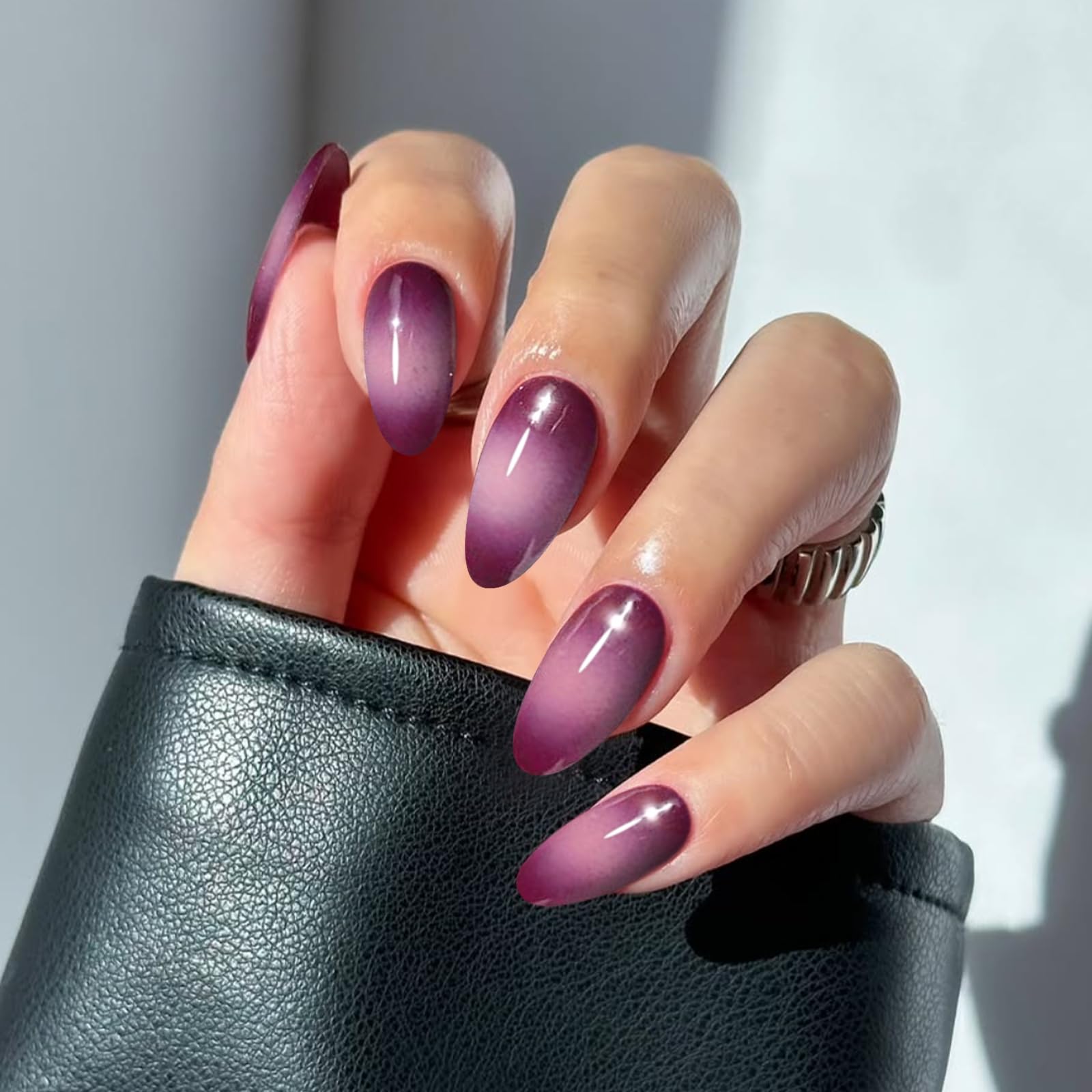JMEOWIO Gel Nail Stickers Purple Semi Cured Gel Nail Strips Wraps UV/LED Nails Art Design Decoration Accessories