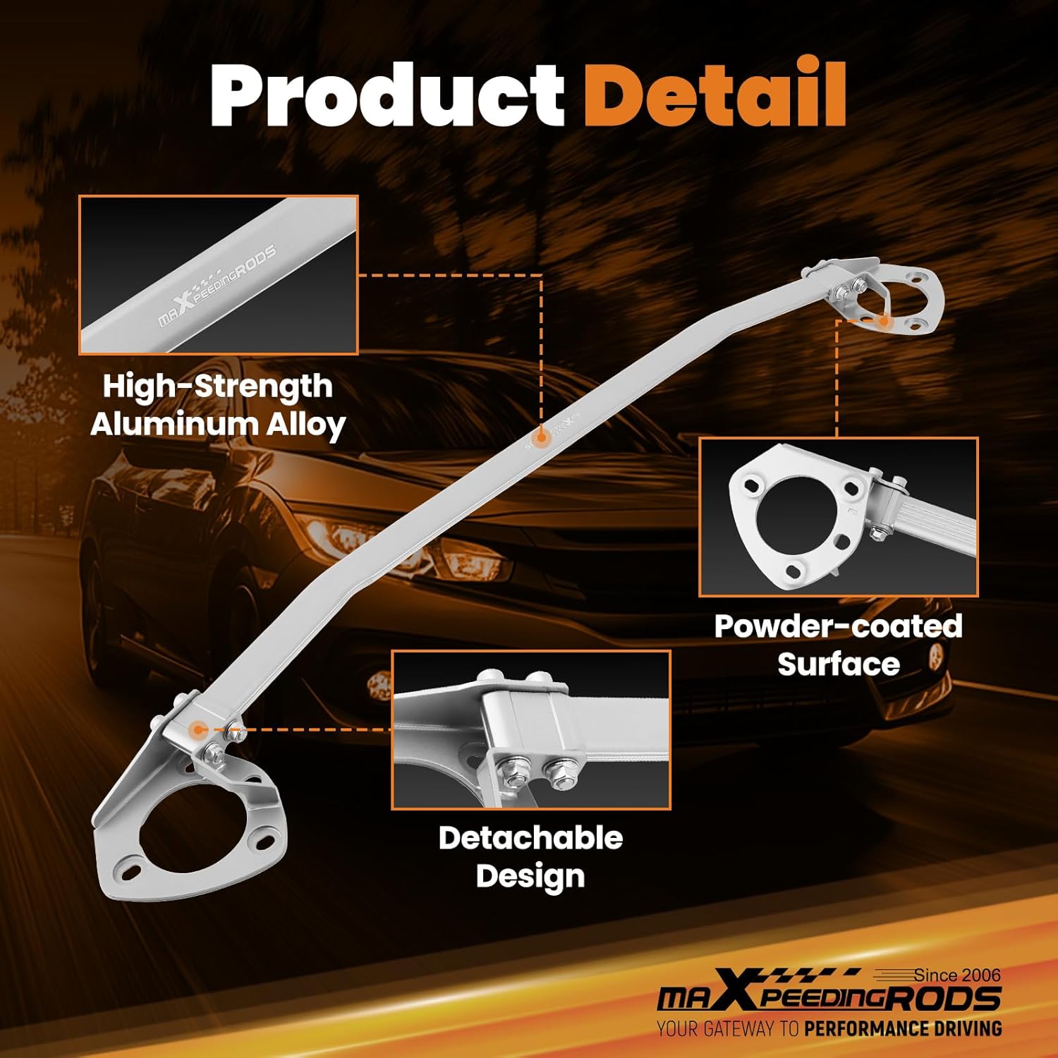 maXpeedingrods Front Strut Bar Compatible with Honda Civic 2016-2020 Aluminum Powder Coating Finished Strut Tower Brace