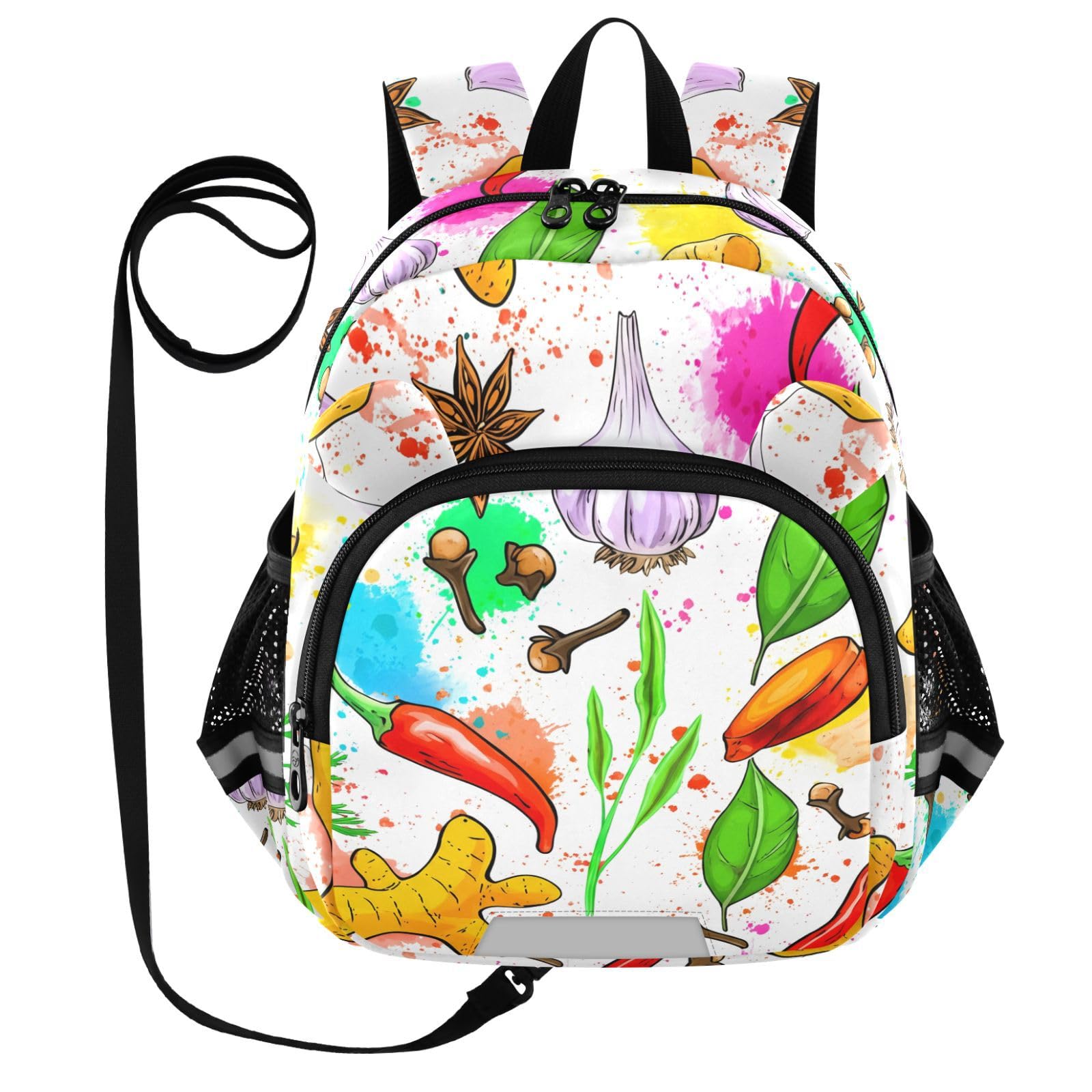 Garlic Pepper Colorful Splatter Toddler Harness Backpack for Boys Girls 3-6 Years Kids Backpack with Anti Lost Safety Leash Baby Protection Backpack for Walking Travel Preschool