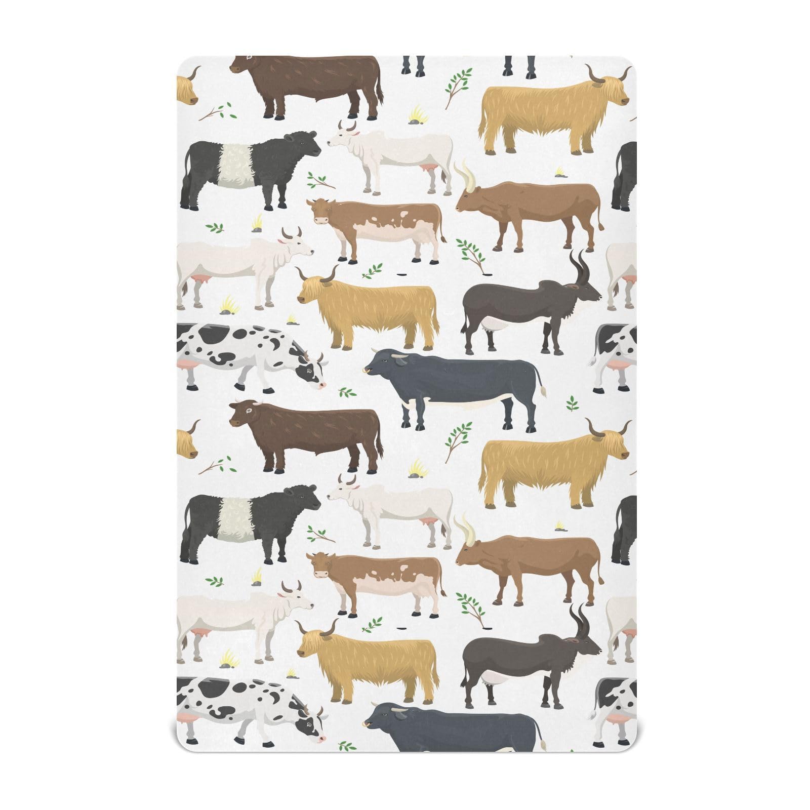vvfelixl Crib Sheets for Boys Bulls Cows Toddler Baby Girl Sheets for Crib,Neutral Mini Crib Nursery Mattress Sheets Fitted,Crib Mattress Soft &amp; Breathable 52 * 28 * 9In White