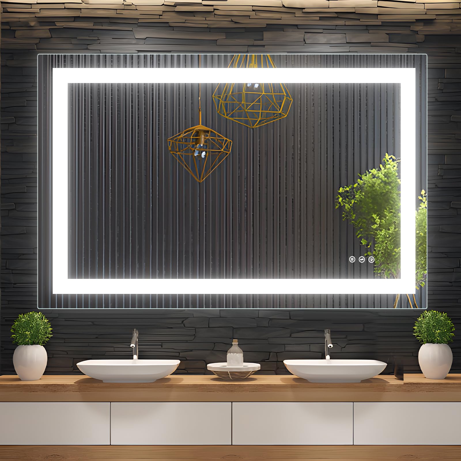 48 * 32 inch LED Bathroom Mirror with Front and Backlight, Stepless Dimmable Wall Mirrors with Anti-Fog, Shatter-Proof, Memory, 3 Colors, Double LED Vanity Mirror