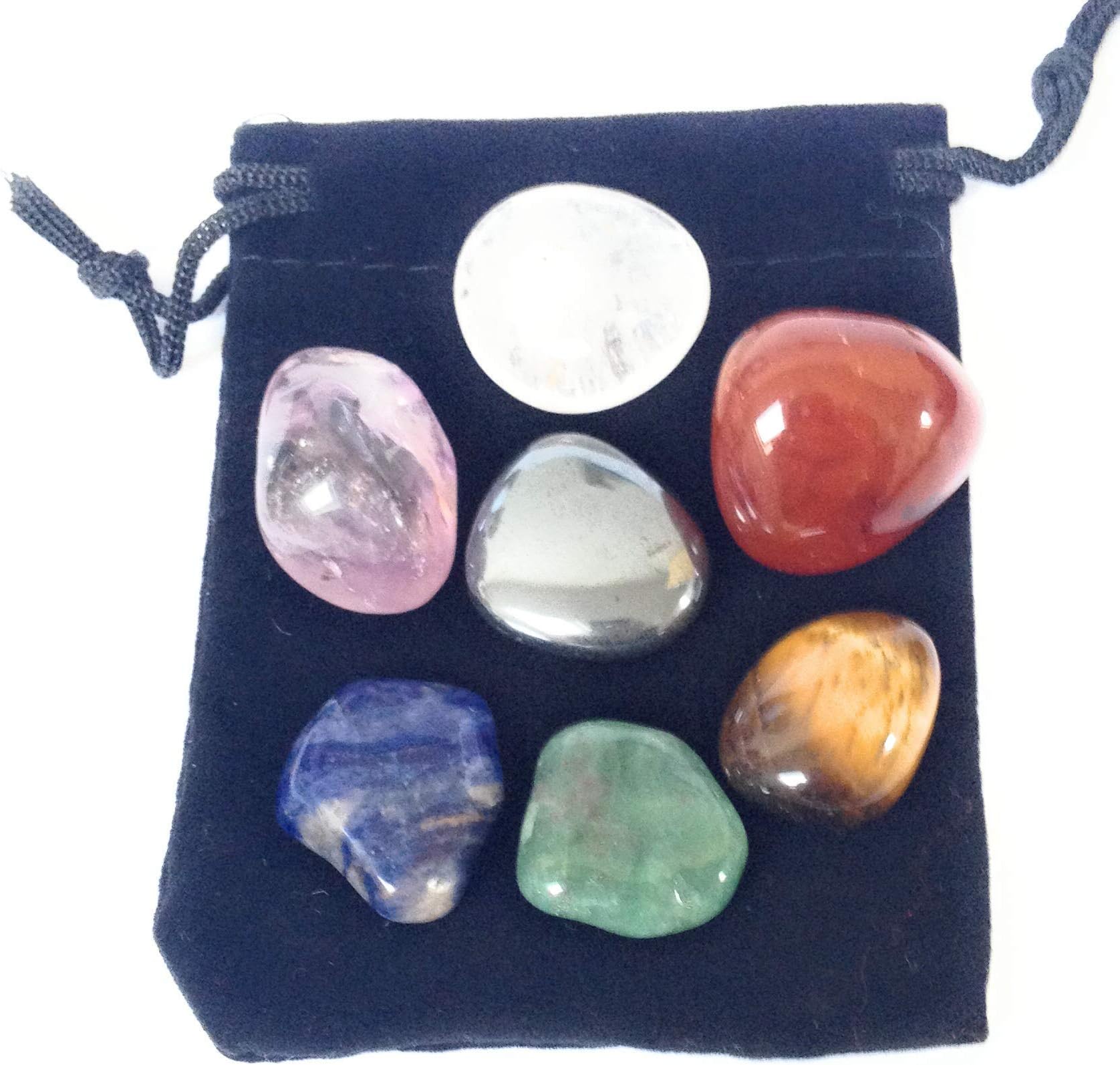 Chakra Pouch Mini Crystal Healing Chakra Tumblestone Set, Reiki Charged, Balancing, Meditation, Grounding