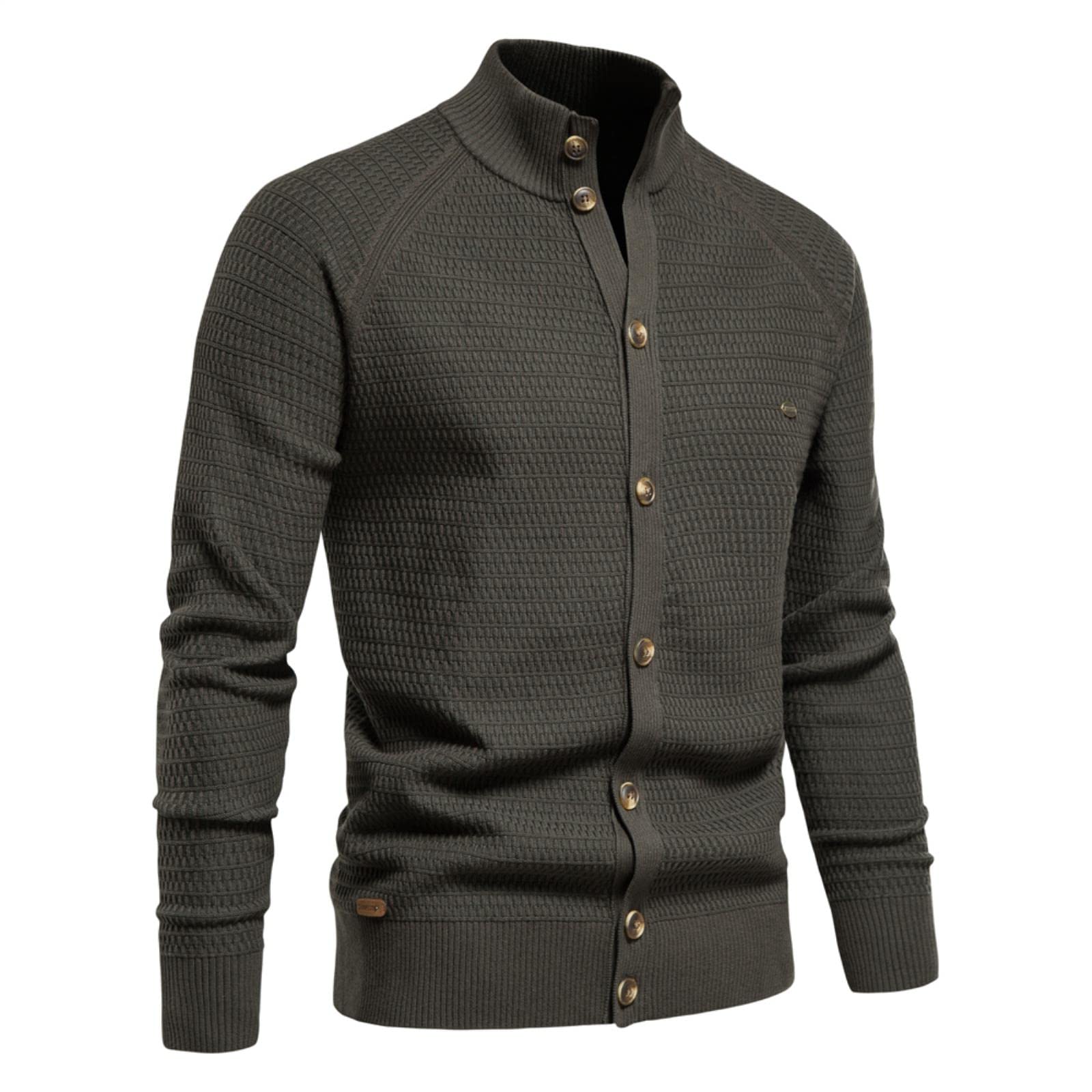 Cardigan da uomo lavorato a maglia in cotone Button Down falso maglione a collo alto uomo nuovo inverno moda designer cardigan da uomo