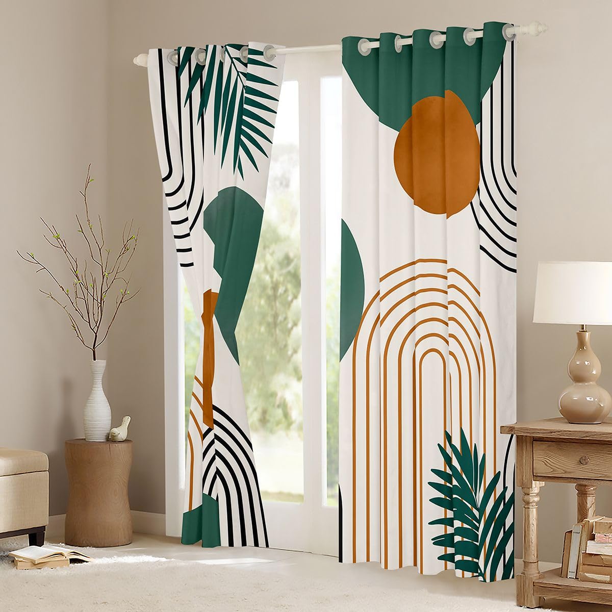Homewish Abstrakcyjne zasłony zaciemniające z połowy wieku, 117 x 137 cm, nowoczesne geometryczne okręgi, zasłony na przelotkach do salonu, sypialni, sztuka vintage, 2 panele