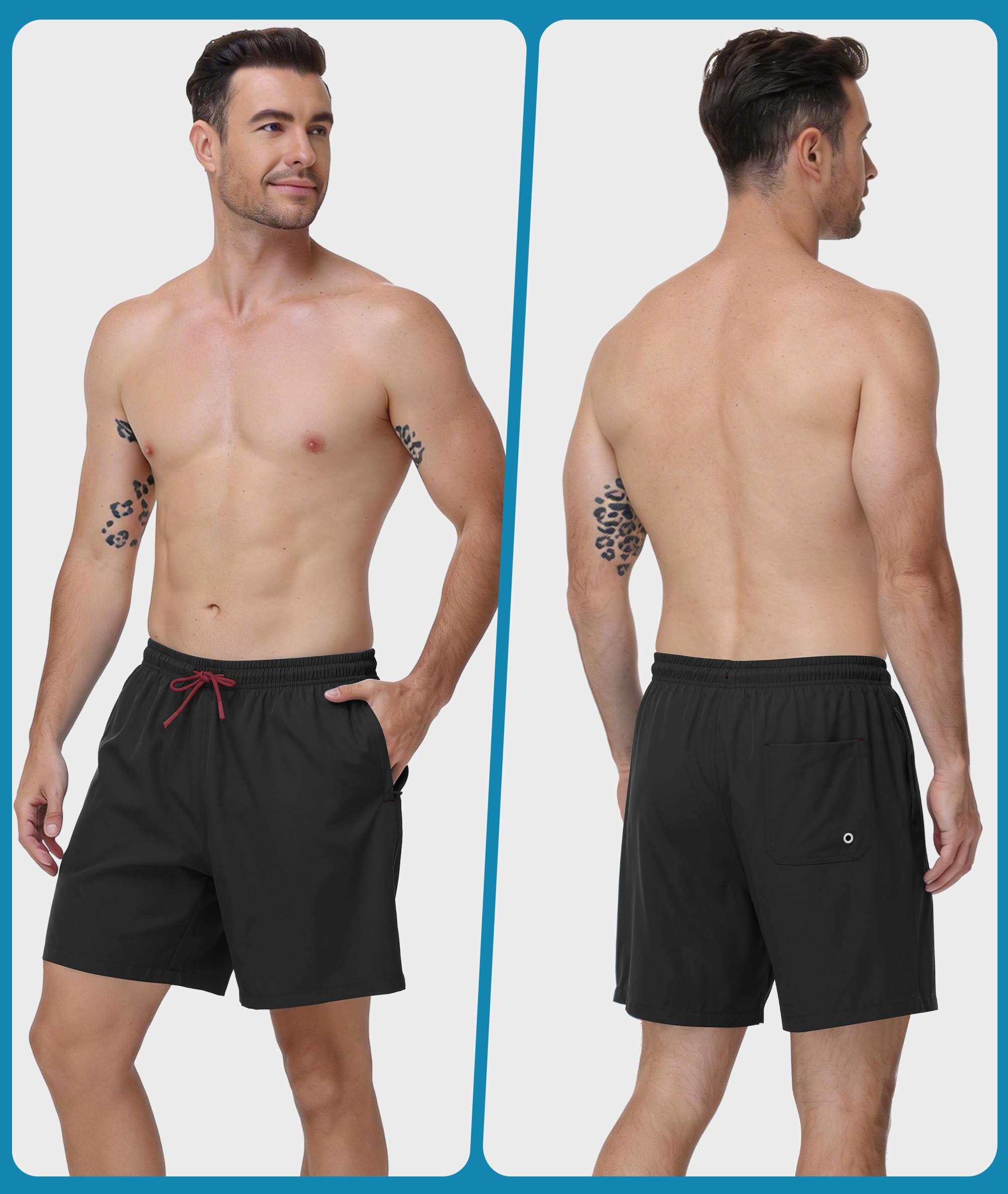 Zoofly Short de bain pour homme - Doublure de compression - Séchage rapide - Avec poches - 3
