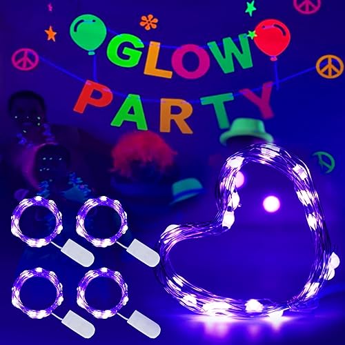 Luces LED negras UV que funcionan con pilas paquete de 4 20 unidades 2835 luces LED UV de 8 modos accesorios de luz negra flexibles con control