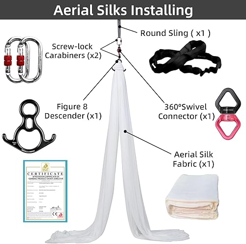 Miniatura 80 de PRIOR FITNESS Kit de seda aérea, colorido juego de hamaca de tela de nailon 40D de 9/15/20 yardas con herramientas y guía para todos los niveles