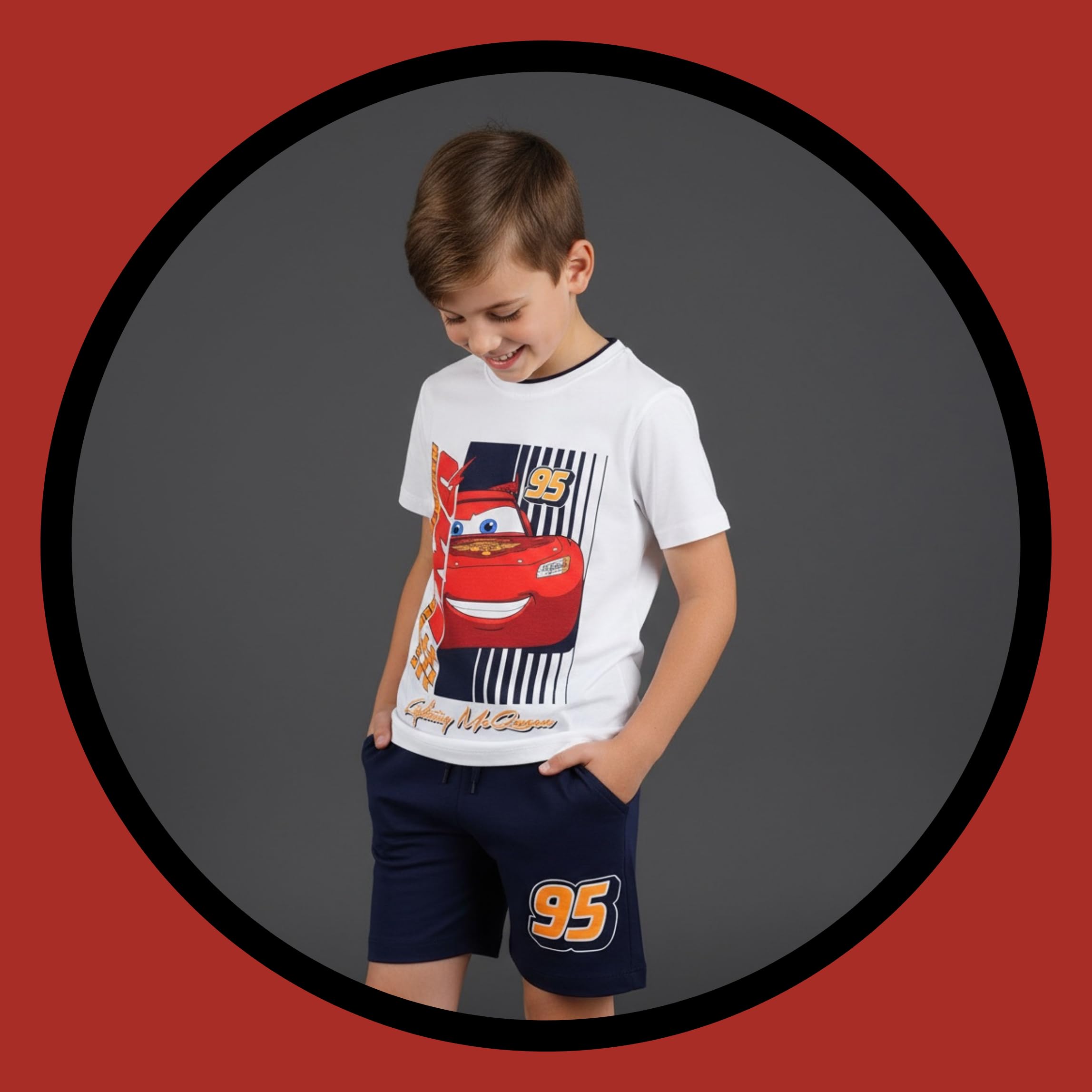 Disney Pixar Cars T-Shirt e Pantaloncini per Ragazzi, Pigiama 2 Pezzi per Bambino Design Lightning McQueen, Taglie 3 a 6 Anni