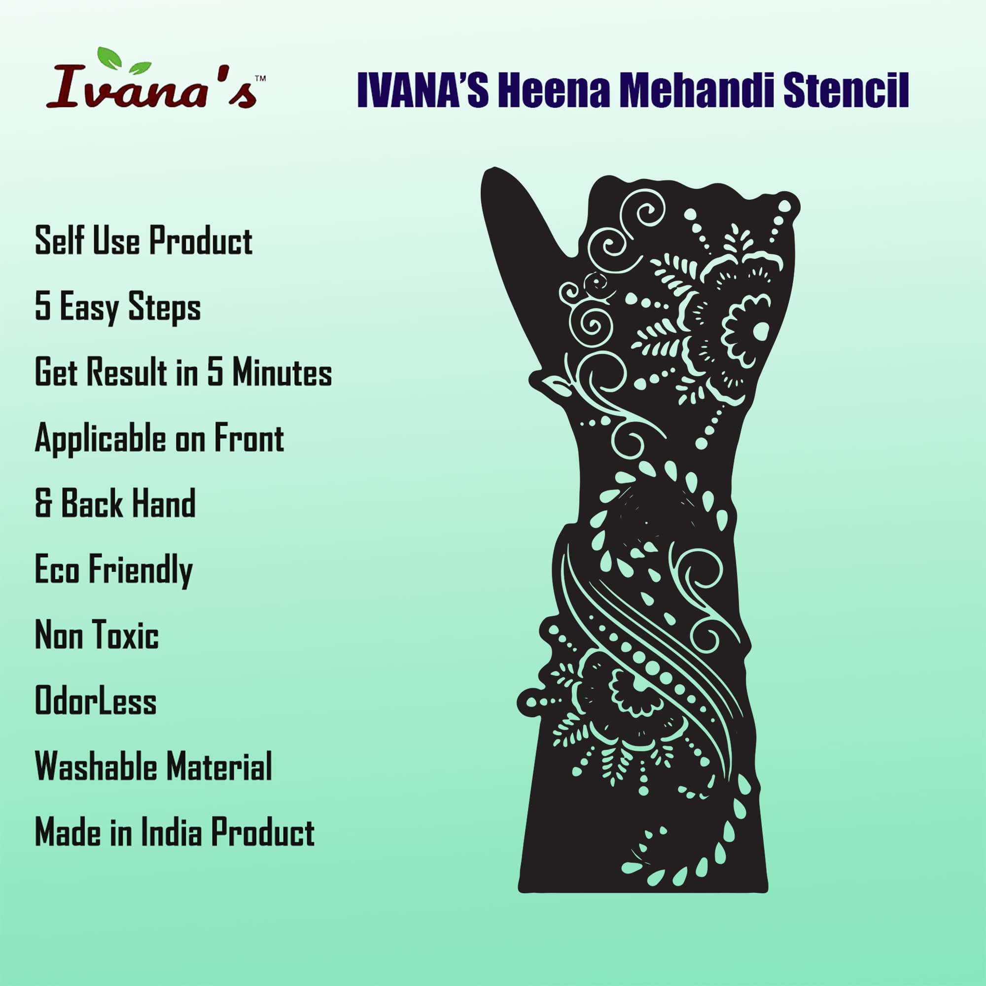 Ivana's Mehndi Stencil Design Set of - 2 Piece | Henna Tattoo Stencil for Women, Girls and Kids | Easy to use in just 4 Steps | Mehandi Sticker | IVH-99 2