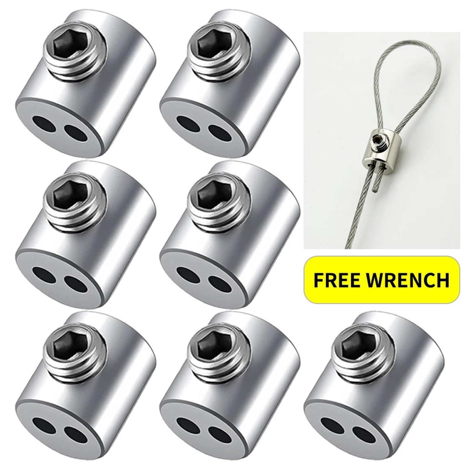 Morsetti Per Filo Stendibiancheria Morsetto for fune metallica in acciaio da 10 pezzi Clip for appendere cavo in Viti regolabili a doppio foro Hardware fisso(N-50PCS)
