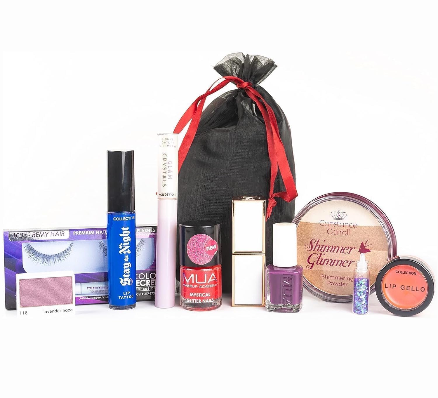 Glamza Makeup Set 10 Piece Lucky Dip Gift Kit for Women & Teenage Girls - Includes 10 Makeup Items in Black Organza Beauty Bag