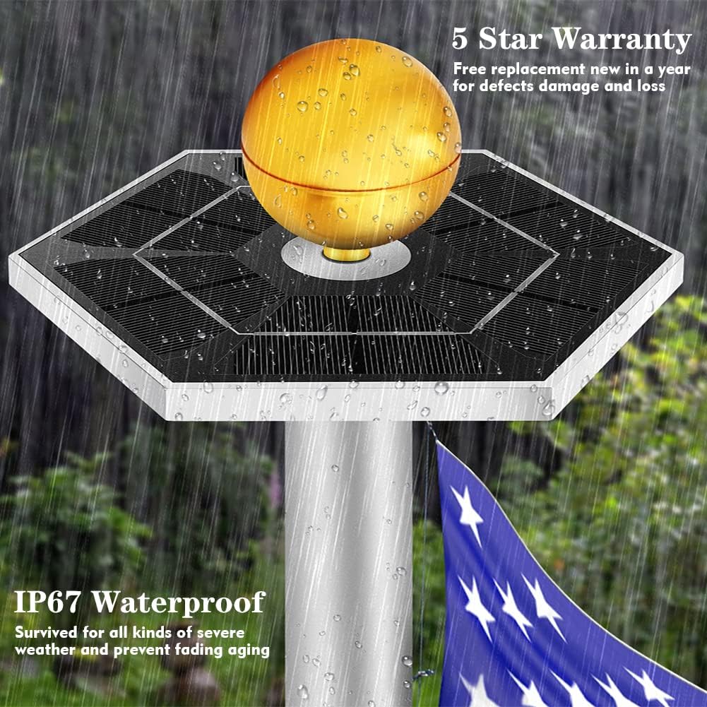 Flag Pole Light, Solar Flag Pole Light with Larger Panel Surface and Lighting Coverage, Lasts 2 Dusk to Dawn Nights Longer, 72 Super Bright LED IP67 Waterproof Flagpole Light Solar Powered (Silver)