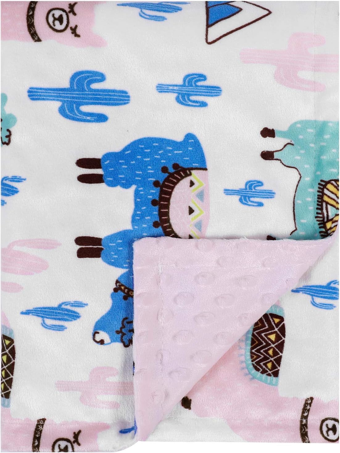 TILLYOU Soft Silky Minky Baby Blanket for Girls, Sensory Bedding Blanket with Dotted Backing, Fleece Plush Blanket for Nursery Crib, Stroller, Toddler Bed, Carseat, Alpaca Cactus Pink 30x40