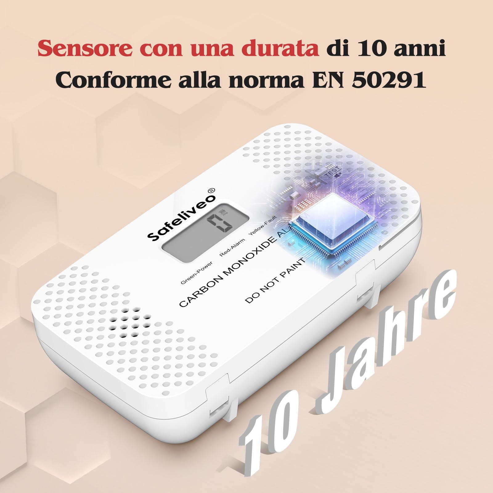 Safeliveo Rilevatore di Monossido di Carbonio con Schermo LCD, Sensore CO con Batteria Sostituibile, Pulsante Test e funzione Mute,Rilevatore Monossido Portatile per Casa,Viaggio, EN 50291-2 pezzo