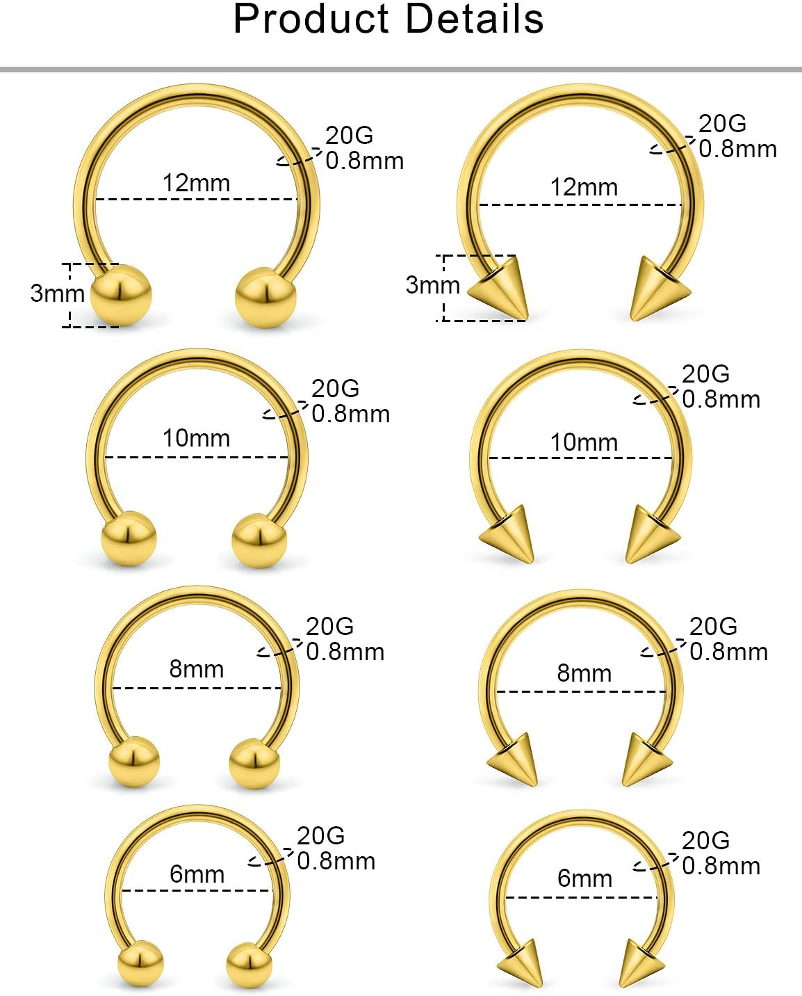Lcolyoli 20G Septum Ring Surgical Steel Smiley Piercing Jewelry Nose Septum Rings Hoop Lip Piercing Jewelry for Women Men 6-12mm