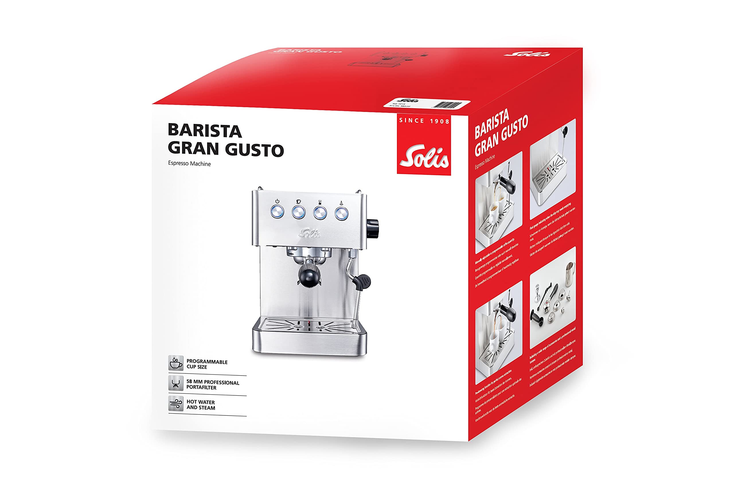 Solis Espressomaschine Barista Gran Gusto 1014 Siebträgermaschine 58 mm Profi-Siebhalter Edelstahl