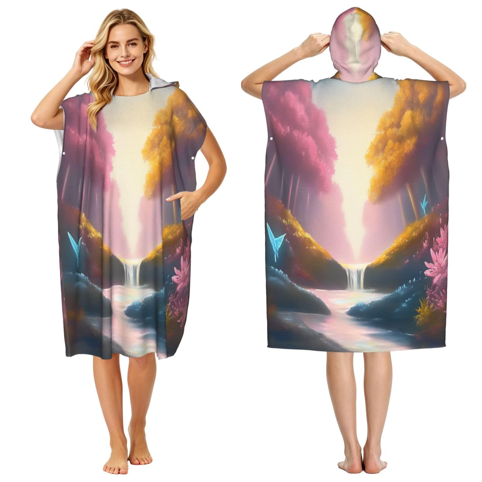 DTHKJNLSF Dreamland Forest Adult Hooded Beach Poncho Towel